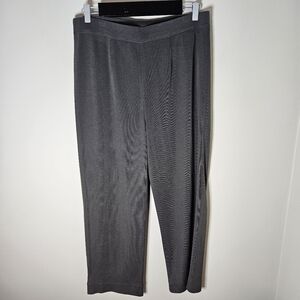 Misook Knit Pants Straight Leg Pull On Elastic Waist Gray Green Large L